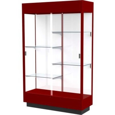 WADDELL DISPLAY CASE OF GHENT Heritage Lighted Floor Display Case 48"W x 70"H x 18"D Hardwood Cordovan Finish White Back 893M-WB-C
